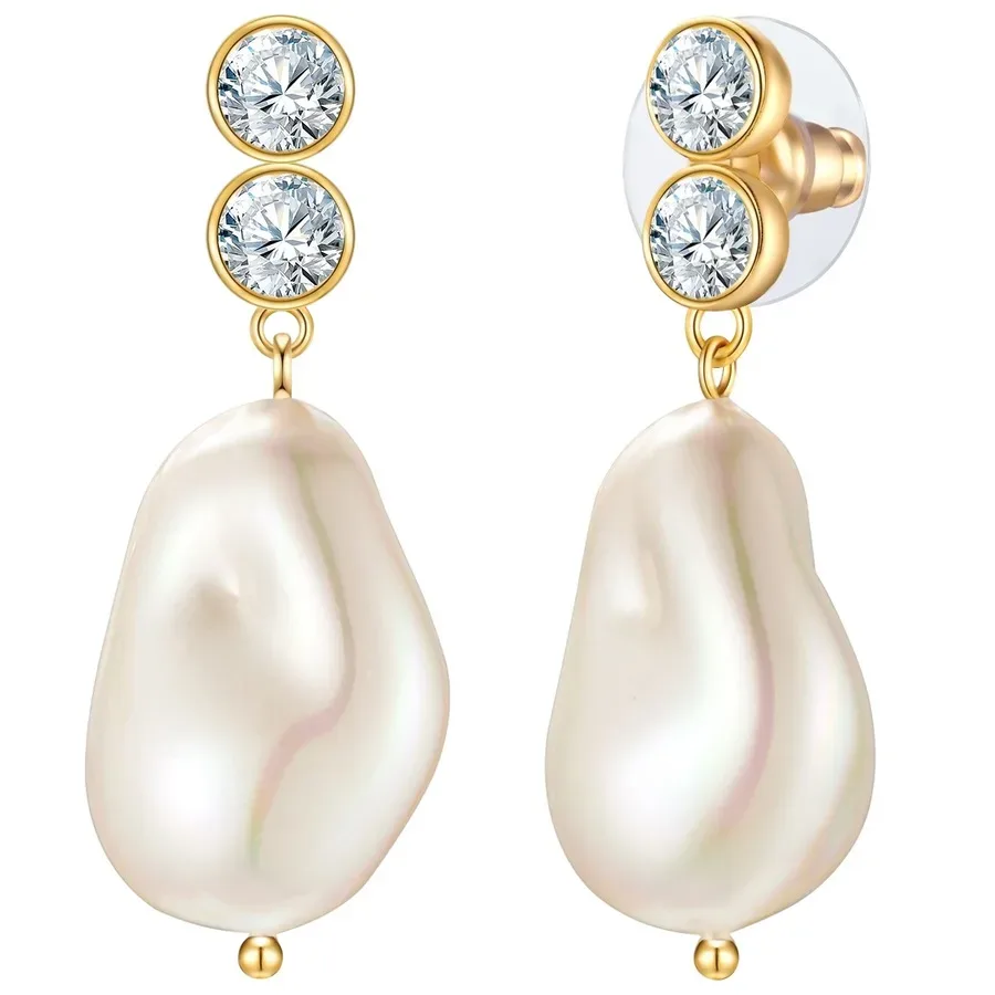 Yokoamii Ohrhänger Messing Zirkonia Muschelkernperle in Gelbgold Ohrringe 1 ct Damen