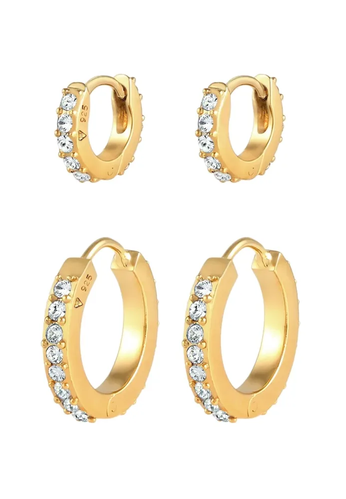 Elli 2er Set Creolen 925 Silber, mit Kristallen von Swarovski® Ohrringe 1 ct Damen
