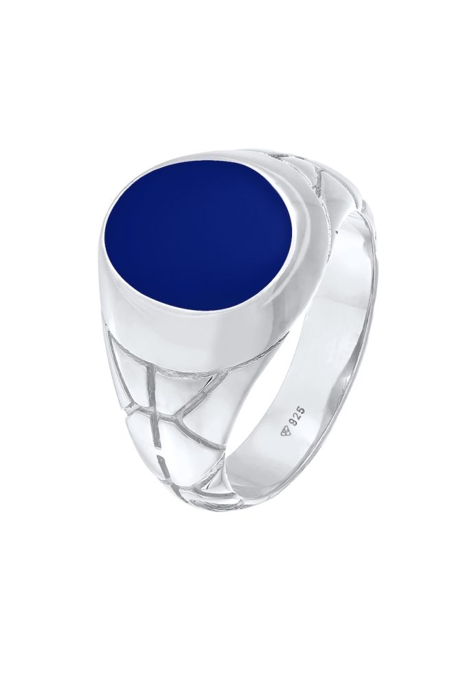 Kuzzoi - Ring Basic  Siegelring Oval Emaille 925Er Silber, 60mm