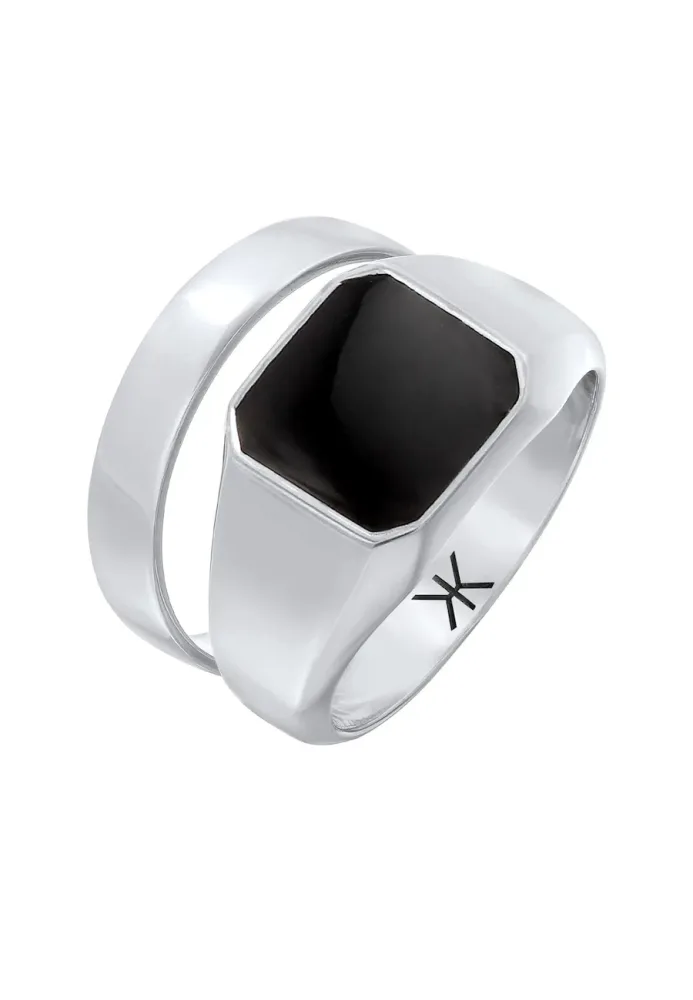 Kuzzoi - Ring Siegelring Bandring Set, 60mm, Silber