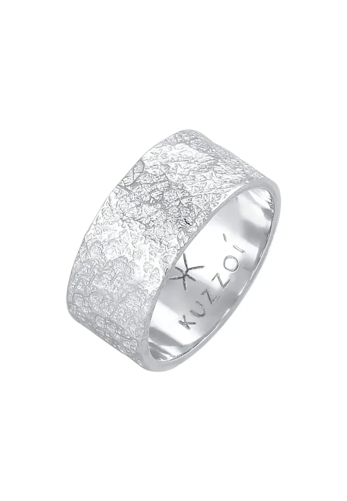 Kuzzoi - Ring  Bandring Organic Struktur 925 Silber, 58mm, Taubengrau