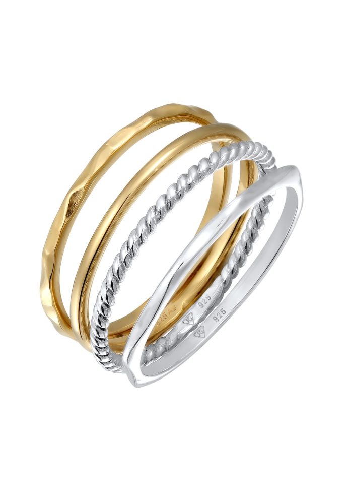 Elli Bicolor Stapelbar 4er Set 925 Sterling Silber Vergoldet Ringe 1 ct Damen