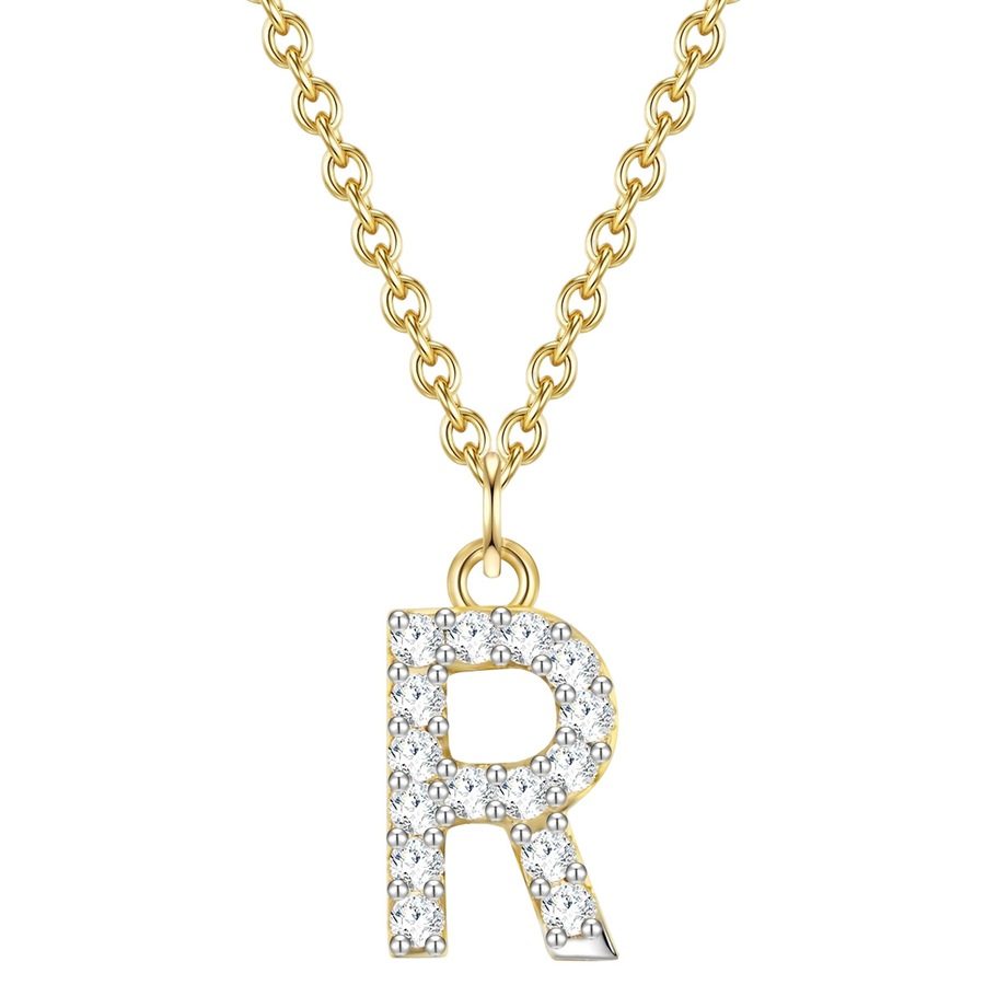 Glanzstücke München Halskette Buchstabe M aus Sterling Silber in gelbgold mit Zirkonia Ketten 1 ct Damen