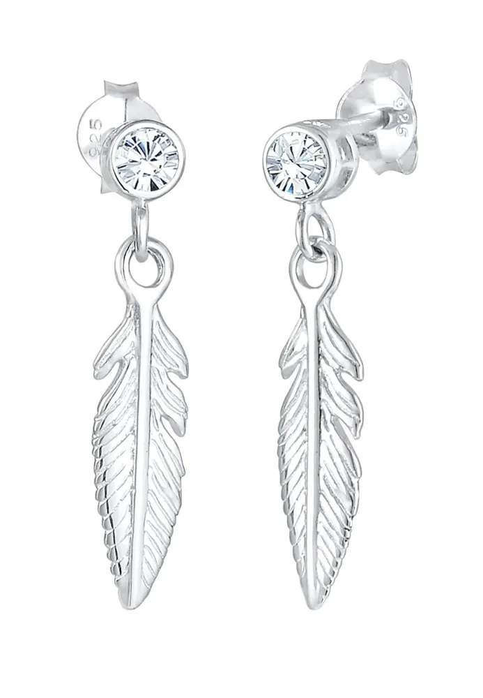Elli - Ohrringe Feder Boho Mit Kristallen, One Size, Weiss