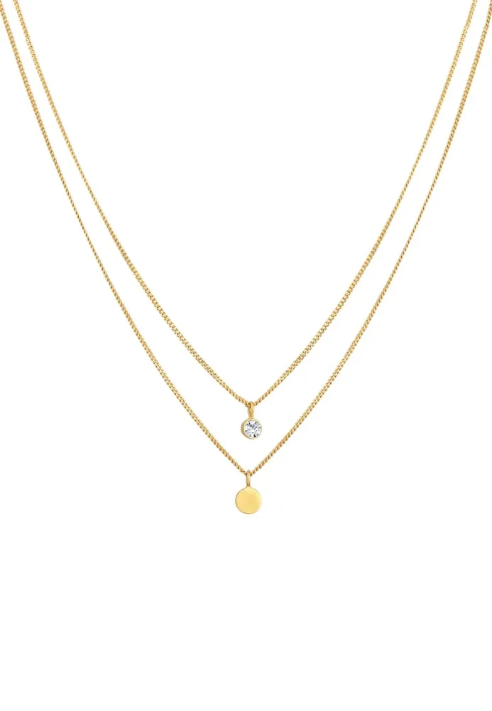 Elli - Halskette Layer Plättchen Kristall, 40cm, Gold