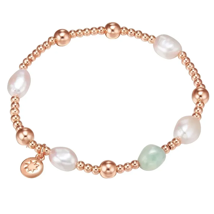 Lulu & Jane Perlen-Armband Metall-Legierung Aquamarin Süßwasser-Zuchtperle in Roségold Armbänder & Armreife 1 ct Damen