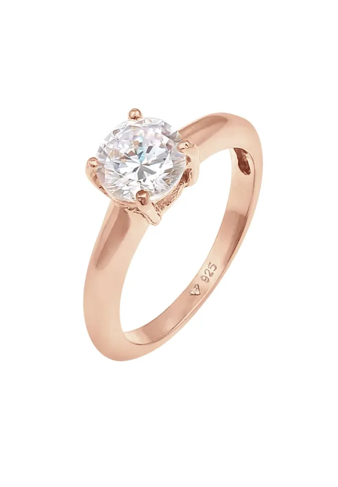 Elli - Ring Solitär Klassisch Mit Zirkonia, 64mm, Goldrosa