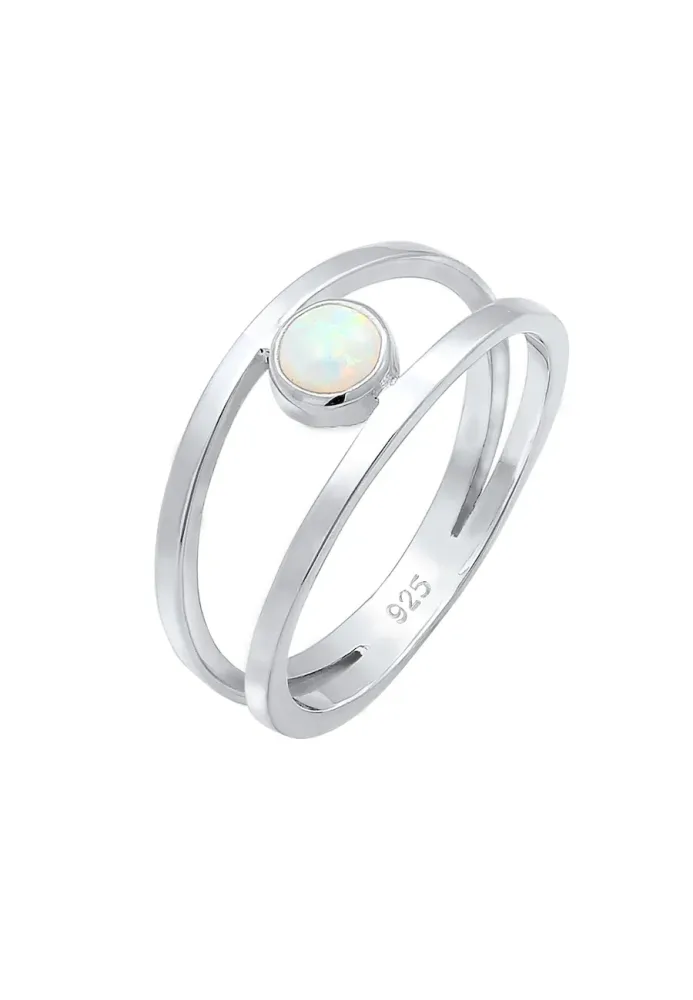 Elli Bandring Zweireihig Synthetischer Opal 925 Silber Ringe 1 ct Damen