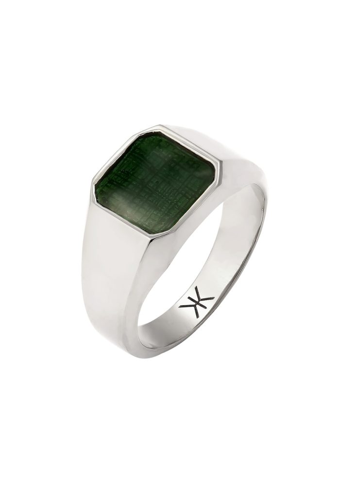 KUZZOI Siegelring Emaille Grün 925 Sterling Silber Ringe 1 ct Herren