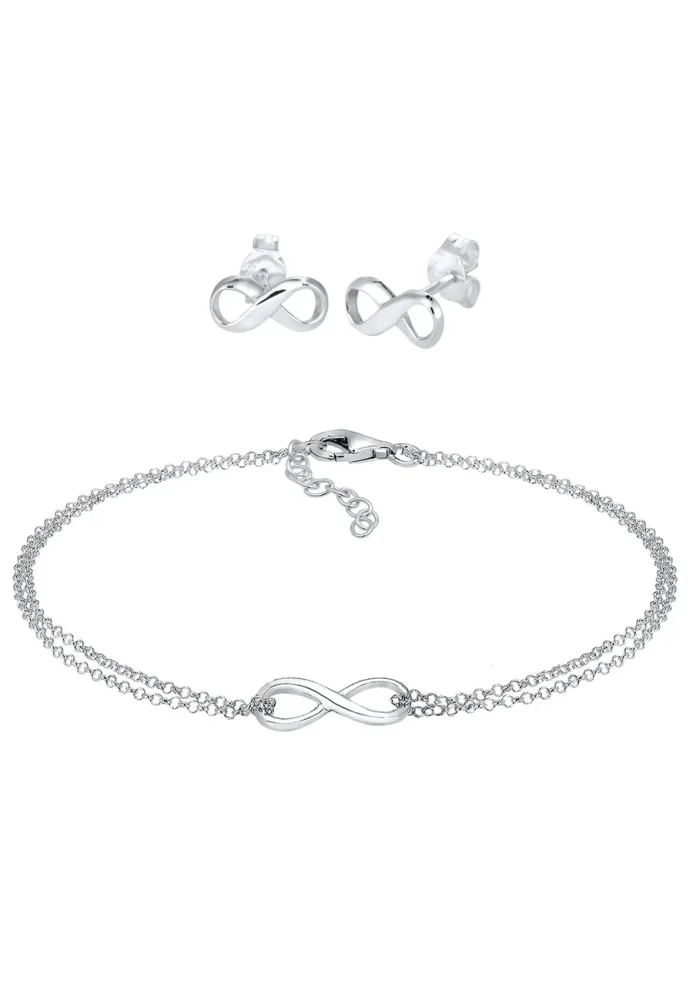Elli - Schmuckset Infinity Symbol Armband Ohrstecker Set 925 Silber