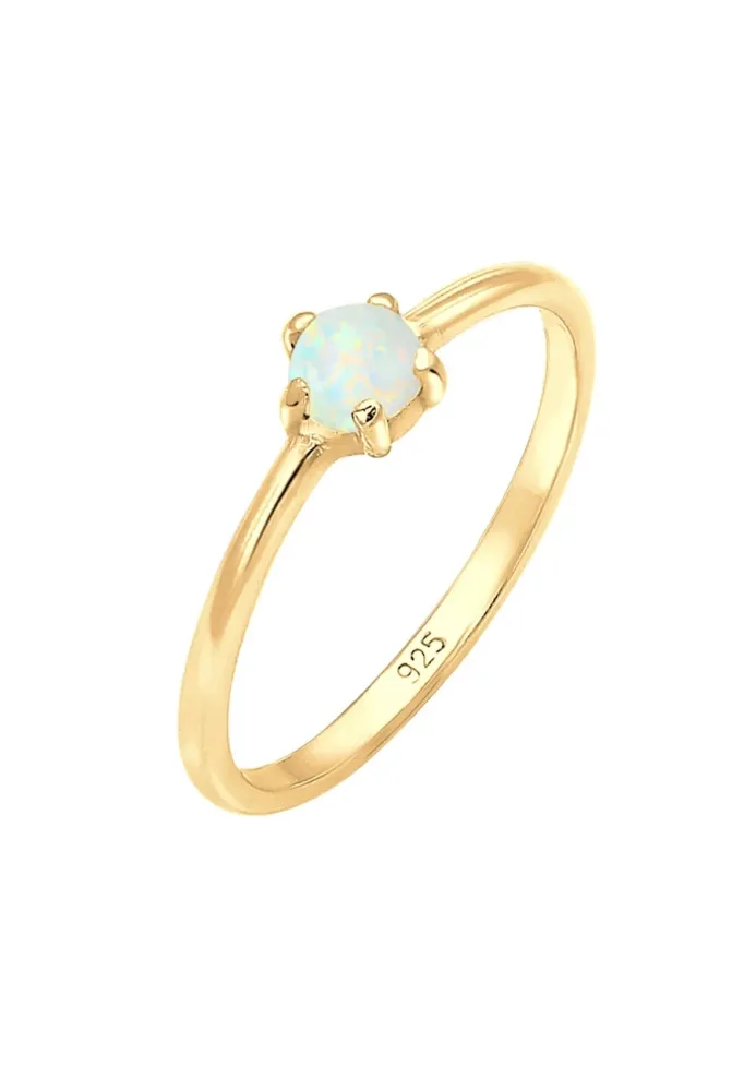 Elli Basic Trend Bandring Synthetischer Opal 925 Silber Ringe 1 ct Damen