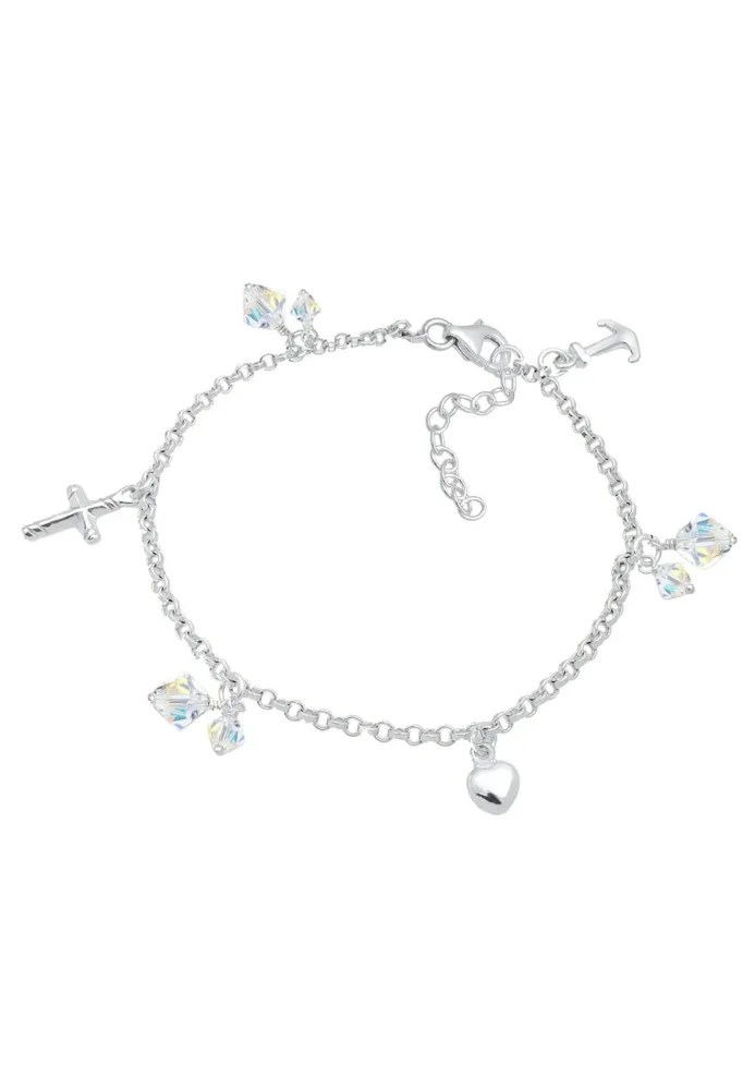 Elli - Armband Kreuz Herz Anker Kristalle, 18cm, Silber