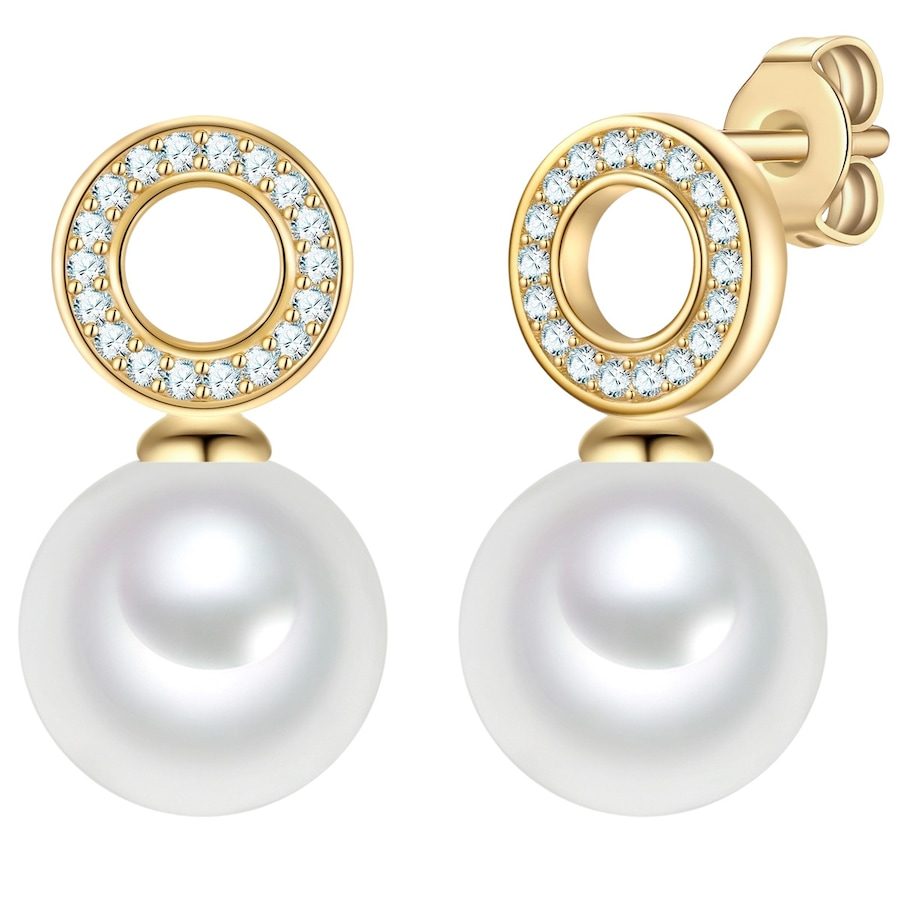Rafaela Donata Ohrstecker aus Sterling Silber in gelbgold mit Zirkonia Muschelkernperle Ohrringe 1 ct Damen