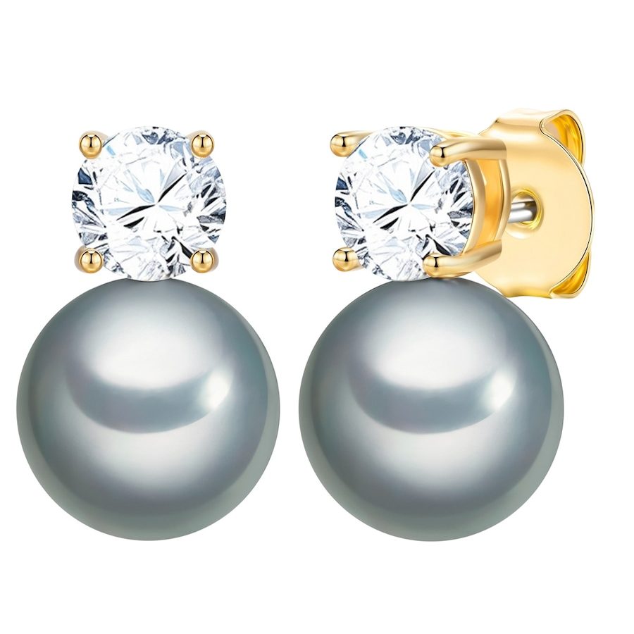 Lulu & Jane Perlen-Ohrstecker aus Messing in gelbgold mit Zirkonia Glasperle Ohrringe 1 ct Damen