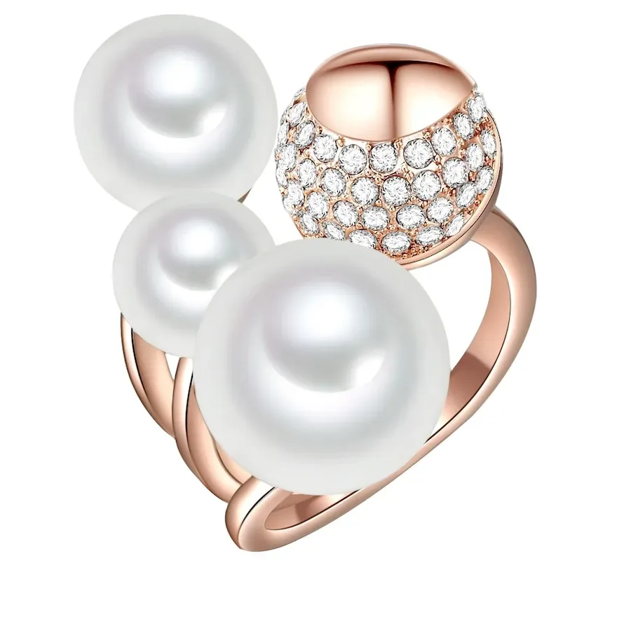 Lulu & Jane Perlen-Ring Messing Glas Muschelkernperle in Roségold Ringe 1 ct Damen