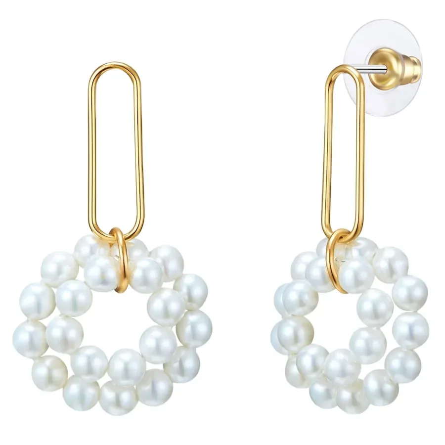 Lulu & Jane Perlen-Ohrhänger Messing Muschelkernperle in Gelbgold Ohrringe 1 ct Damen