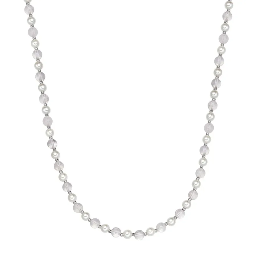 True Rebels Halskette aus Edelstahl in silber mit Quarz Muschelkernperle Ketten 1 ct Herren