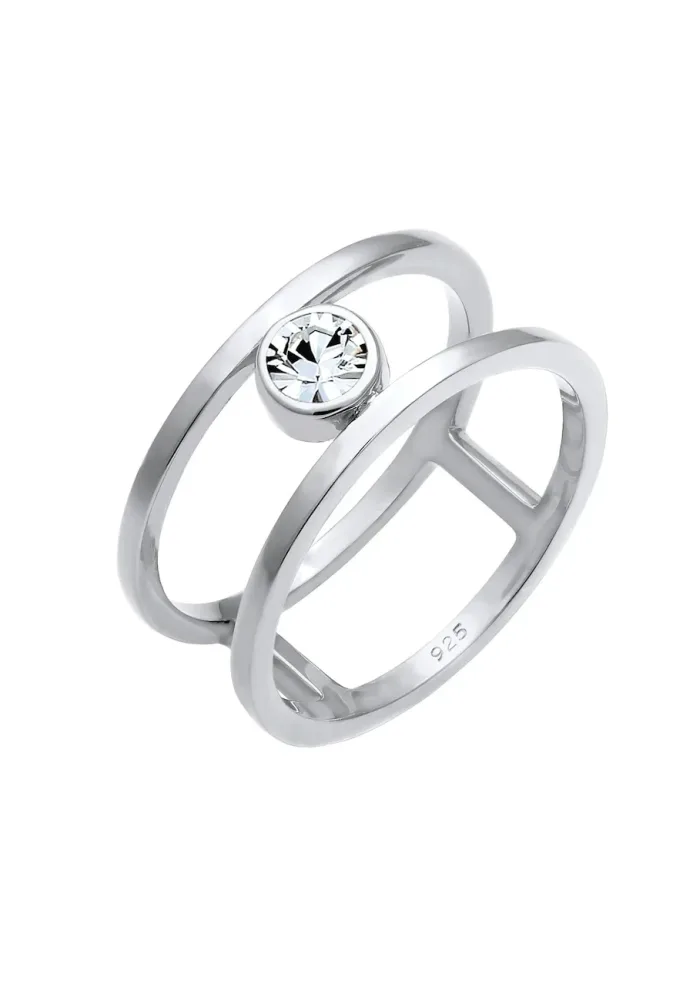 Elli PREMIUM Doppelring Solitär 925 Sterling Silber, mit Kristallen von Swarovski® Ringe 1 ct Damen