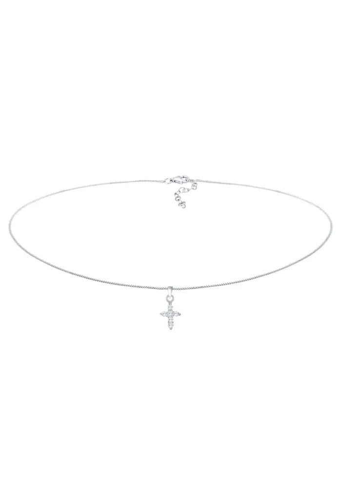 Elli Elli Halskette Choker Kreuz Religion Zirkonia 925 Silber Ketten 1 ct Damen