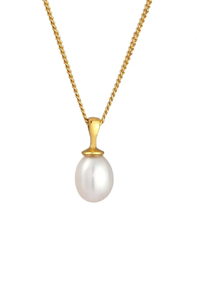 Elli - Halskette Süßwasserzuchtperle Anhänger, 45cm, Gold