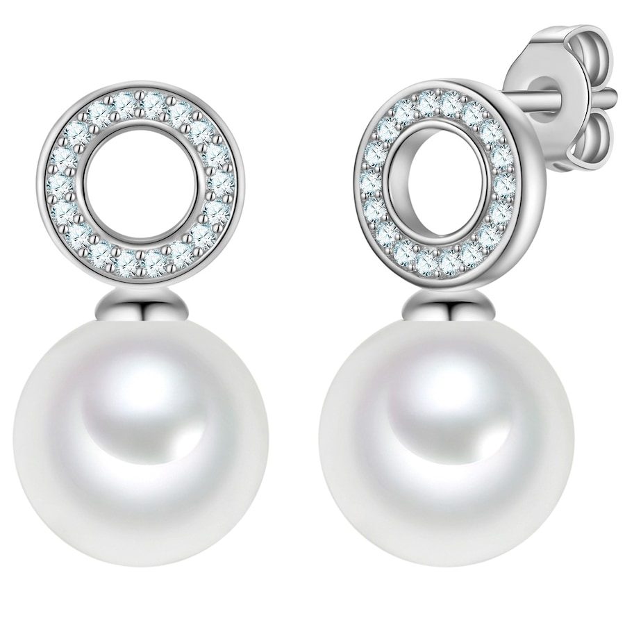 Rafaela Donata Ohrstecker aus Sterling Silber in silber mit Zirkonia Muschelkernperle Ohrringe 1 ct Damen