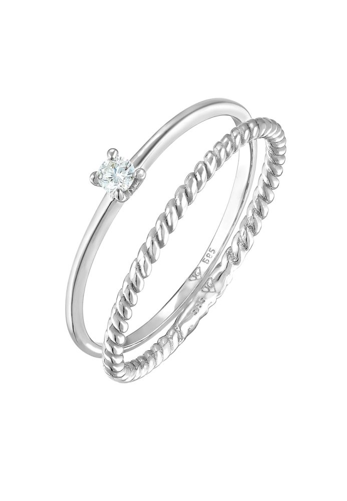 Elli DIAMONDS Diamant (0.06 ct) Solitär Bandring 585 Weißgold Ringe 1 ct Damen