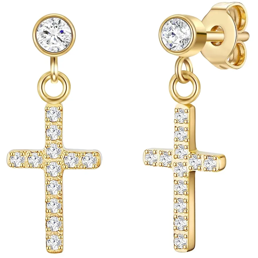 EASTSIDE Ohrhänger Kreuz Edelstahl Zirkonia in Gelbgold Ohrringe 1 ct Damen