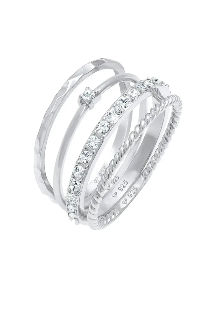 Elli - Ring Kristalle Stapelring Gedreht 4Er Set, 52mm, Silber