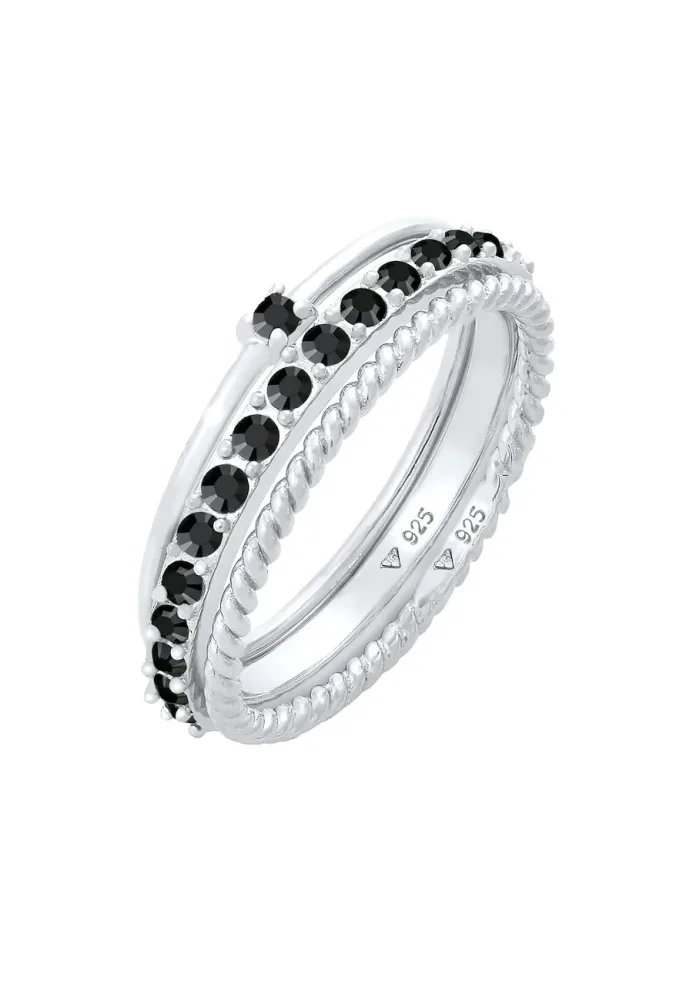Elli - Ring Stapelring Kristalle 3Er Set, 54mm, Silber
