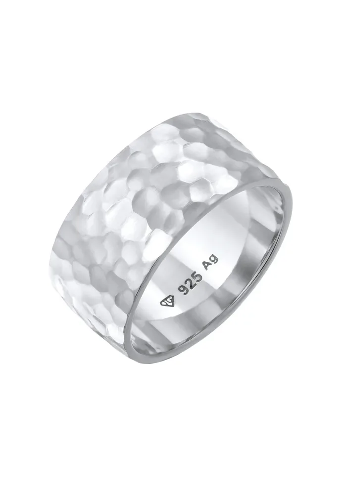 Elli Basic Bandring Gehämmert Trend Cool 925 Silber Ringe 1 ct Damen