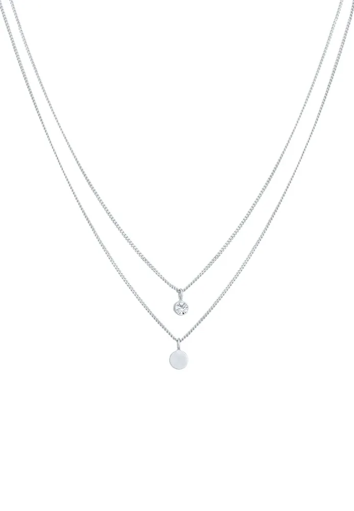 Elli - Halskette Layer Plättchen Kristall, 40cm, Silber