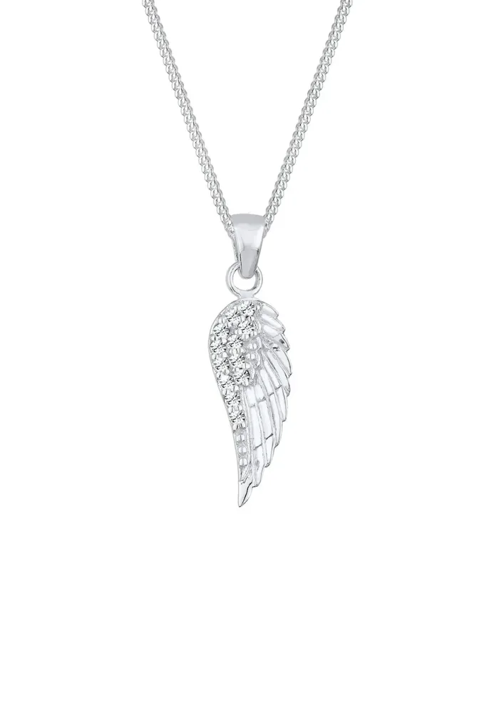 Elli - Halskette Flügel Anhänger Kristalle, 45cm, Silber