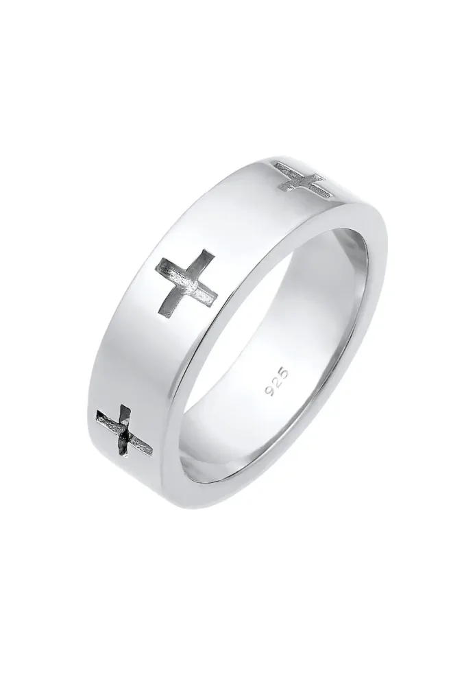 Elli Kreuz Cut Out Bandring Religiös Glaube 925 Silber Ringe 1 ct Damen