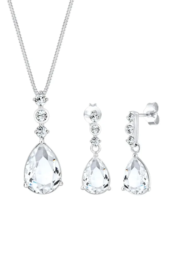 Elli - Schmuckset Tropfen Edel Kristalle, Silber