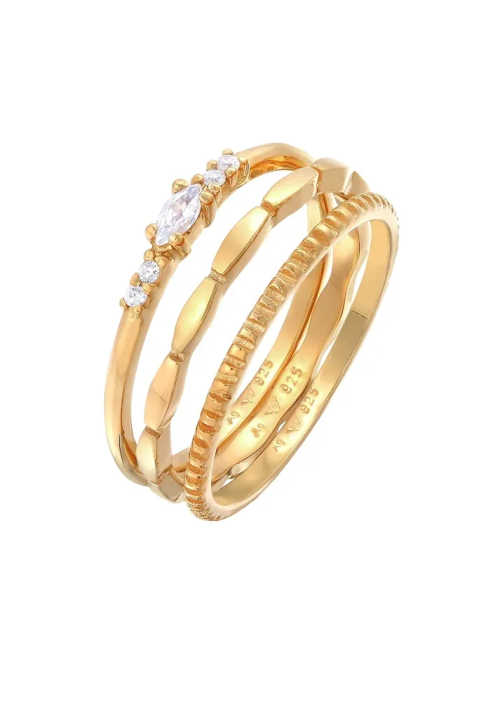 Elli Zirkonia Marquise Basic Stapelring Set 925 Silber Ringe 1 ct Damen
