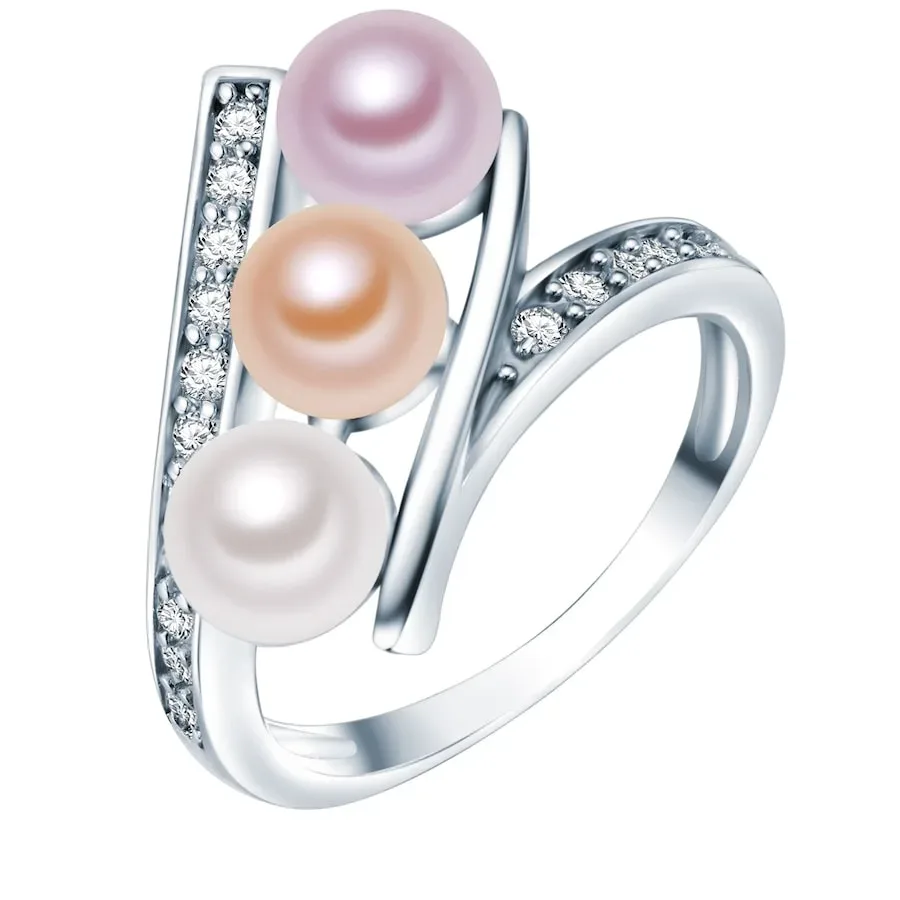Valero Pearls Ohrstecker Sterling Silber Zirkonia Süßwasser-Zuchtperle in Silber Ringe 1 ct Damen