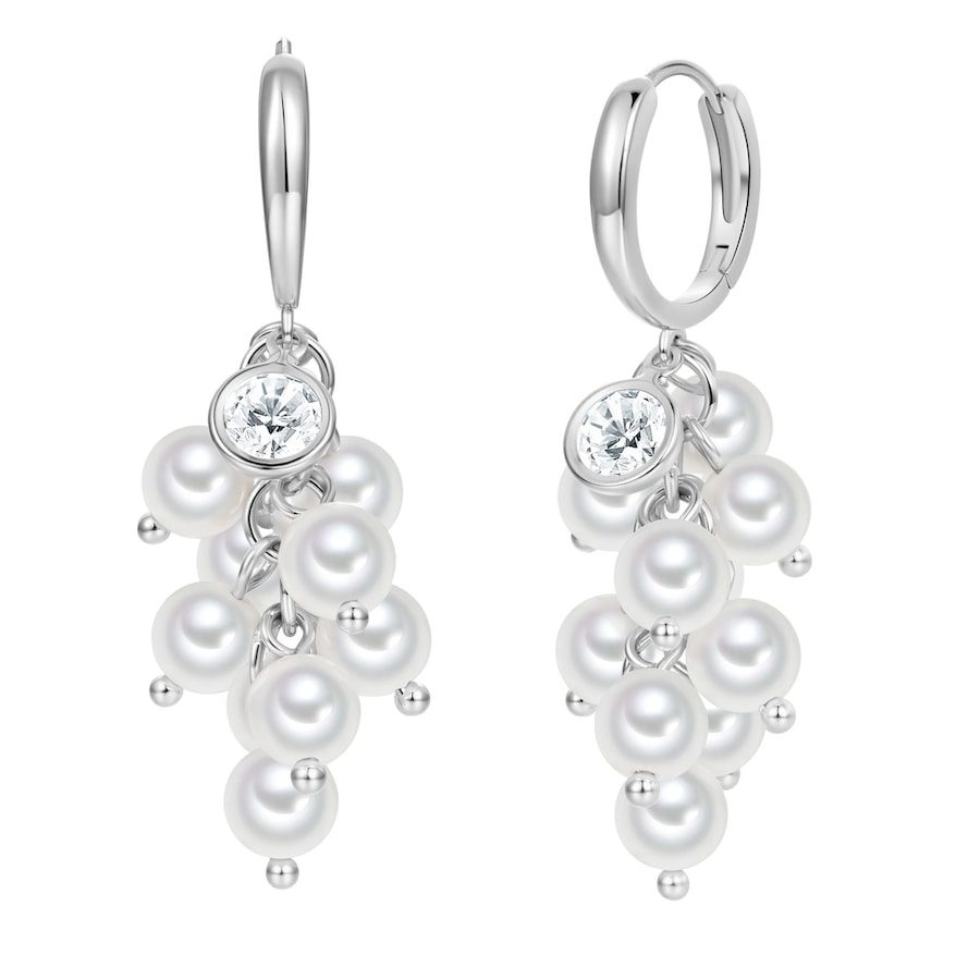 Lulu & Jane Perlen-Creolen aus Messing in silber mit Zirkonia Glasperle Ohrringe 1 ct Damen