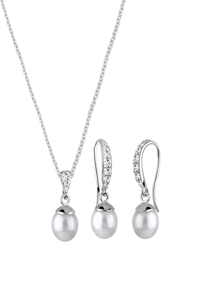 Elli Elli Schmuckset Elegant Süsswasserperle Kristalle 925 Silber Schmuck-Set 1 ct Damen