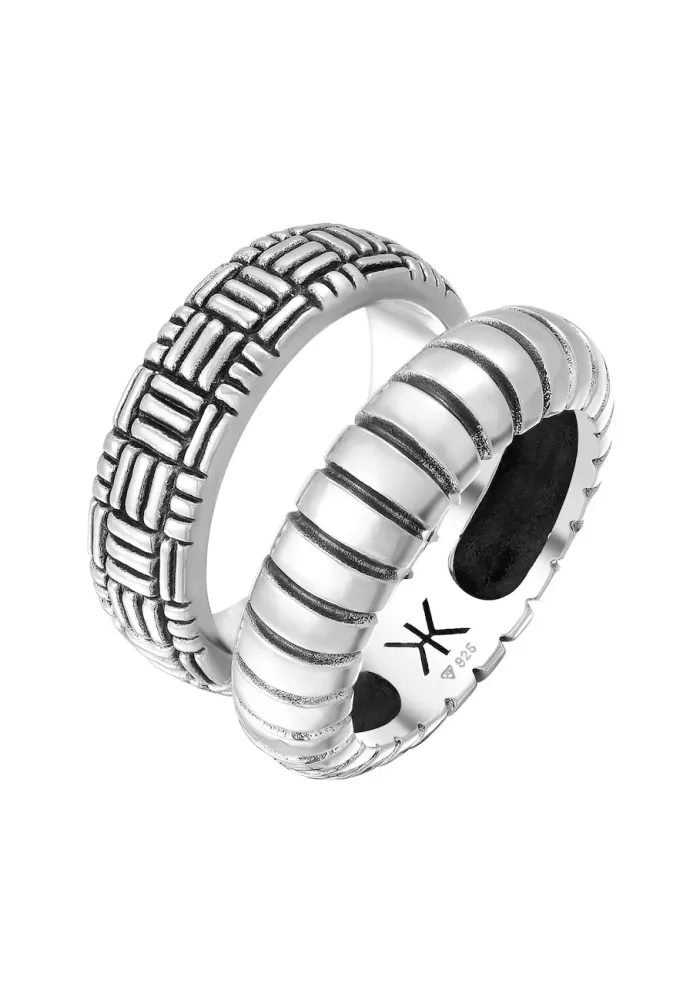 KUZZOI Set Bandring Vintage Oxidiert 925 Silber Ringe 1 ct Herren