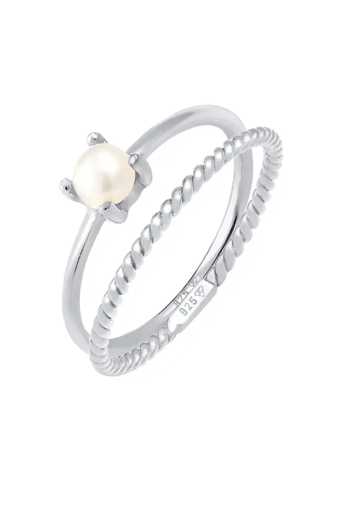 Elli PREMIUM Ring Set Perle Twisted 925 Silber Ringe 1 ct Damen