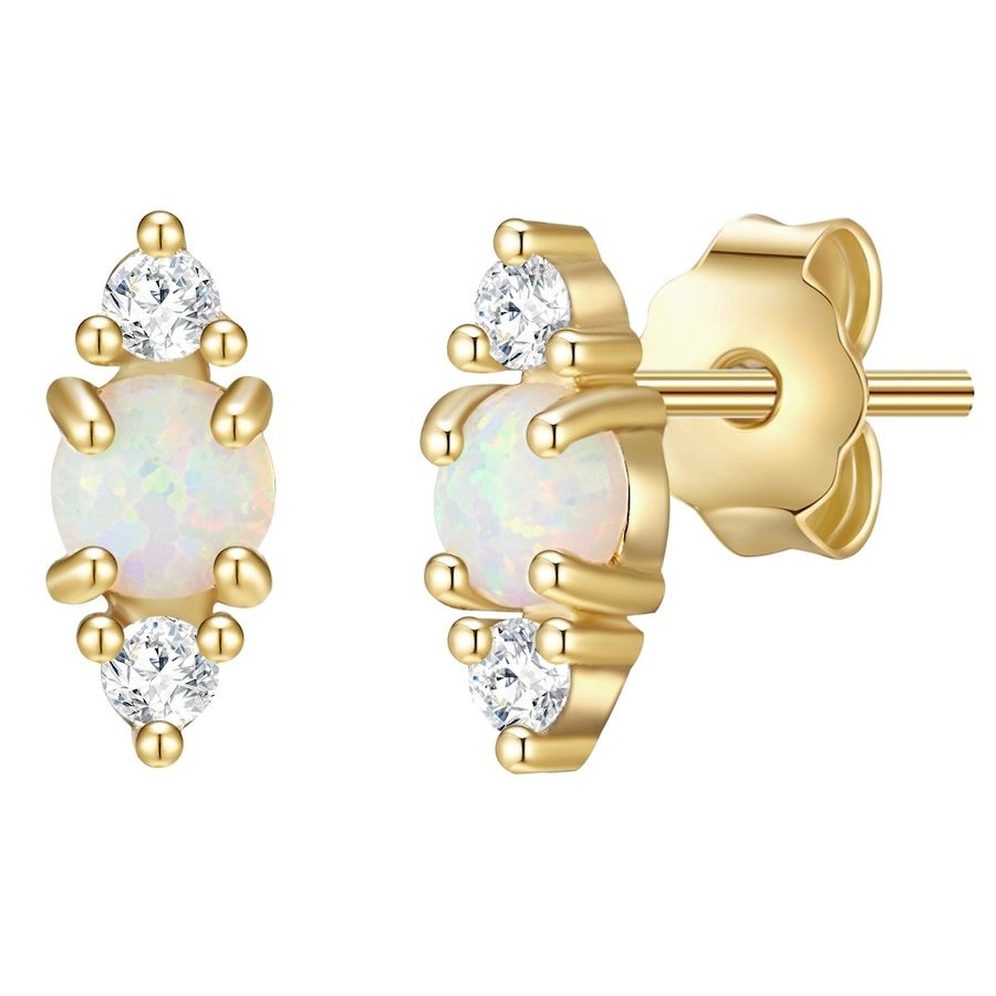 Glanzstücke München Ohrstecker Raute aus Sterling Silber in gelbgold mit Zirkonia und synthetischem Opal Ohrringe 1 ct Damen