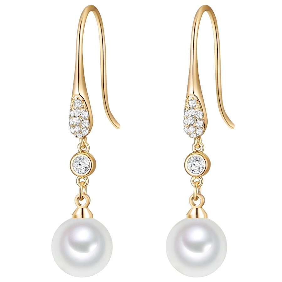 Lulu & Jane Perlen-Ohrhänger Messing Glas Muschelkernperle in Gelbgold Ohrringe 1 ct Damen