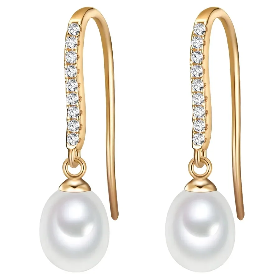 Valero Pearls Perlen-Ohrhänger aus Sterling Silber in gelbgold mit Zirkonia Süßwasser-Zuchtperle Ohrringe 1 ct Damen