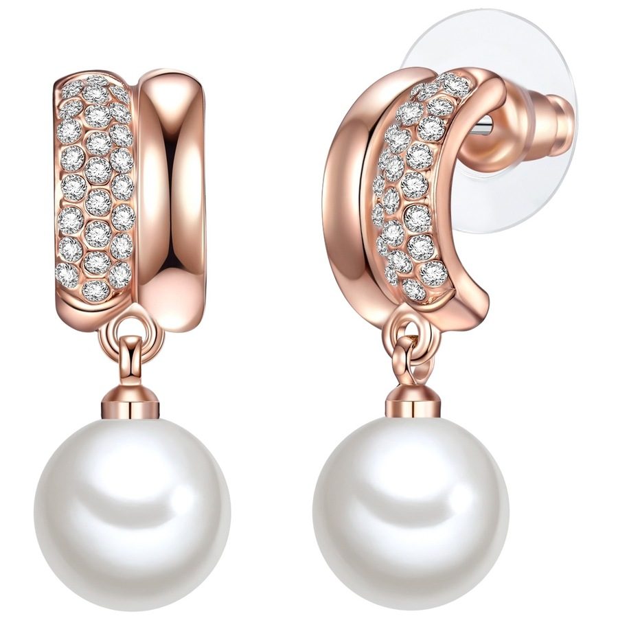 Lulu & Jane Perlen-Creolen Metall-Legierung Glas Muschelkernperle in Roségold Ohrringe 1 ct Damen