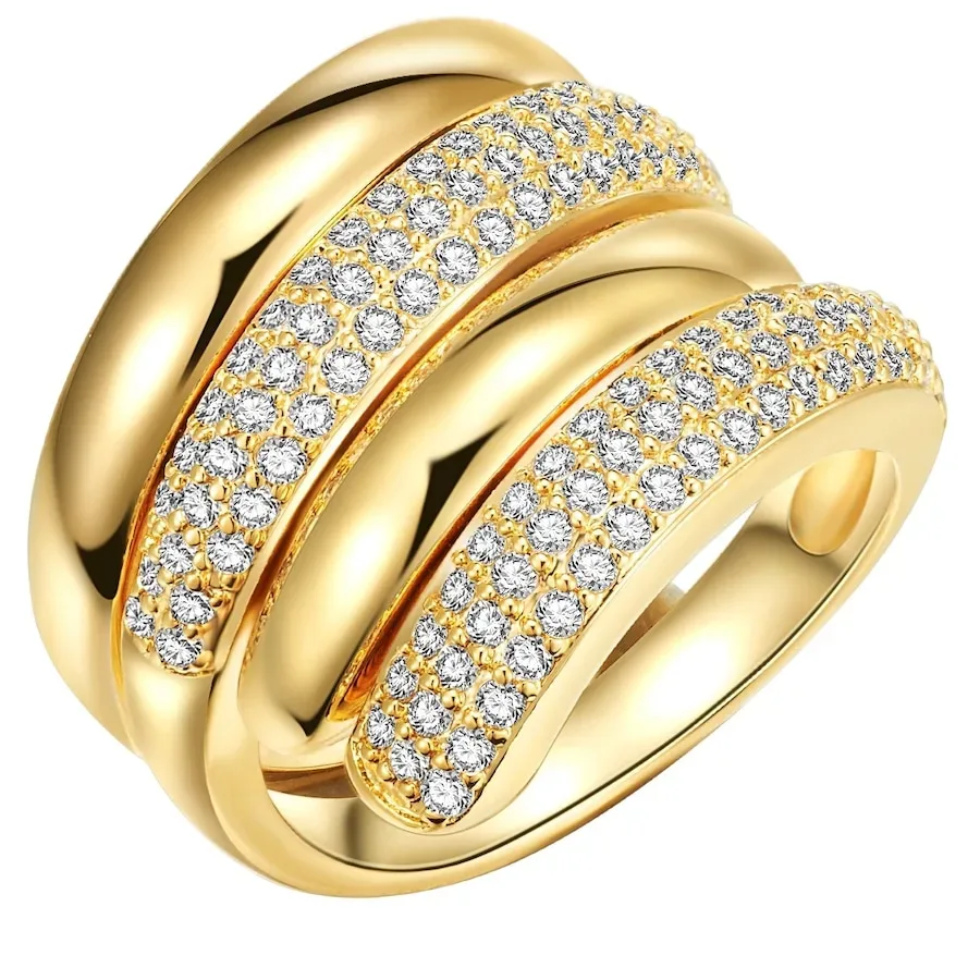 Lulu & Jane Ring Messing Zirkonia in Gelbgold Ringe 1 ct Damen