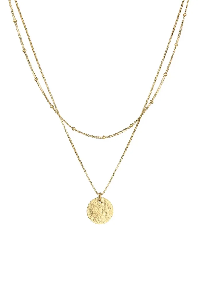Elli Layer Plättchen Kugelkette Boho 2-lagig 925 Silber Ketten 1 ct Damen