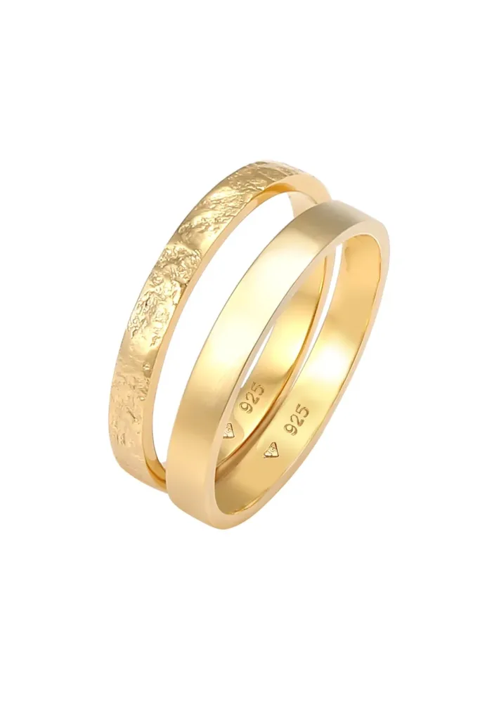 Elli 2er Set Bandring Basic Organic-Look 925 Silber Ringe 1 ct Damen