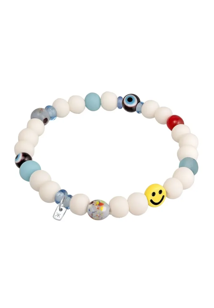 KUZZOI mit Smiling Face Bead Glas Harz Perlen 925 Silber Armbänder & Armreife 1 ct Herren