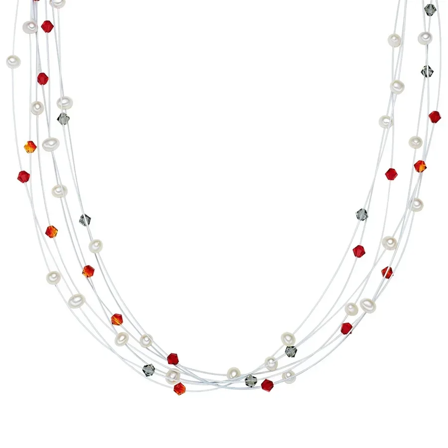 Valero Pearls Perlen-Kette Sterling Silber verziert mit Kristallen von Swarovski® Süßwasser-Zuchtperle in Silber Ketten 1 ct Damen