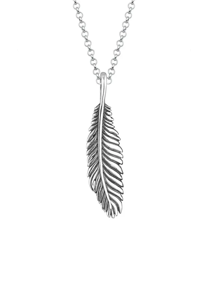 Kuzzoi - Halskette  Basic Casual Feder Anhänger, 55 CM, Silber